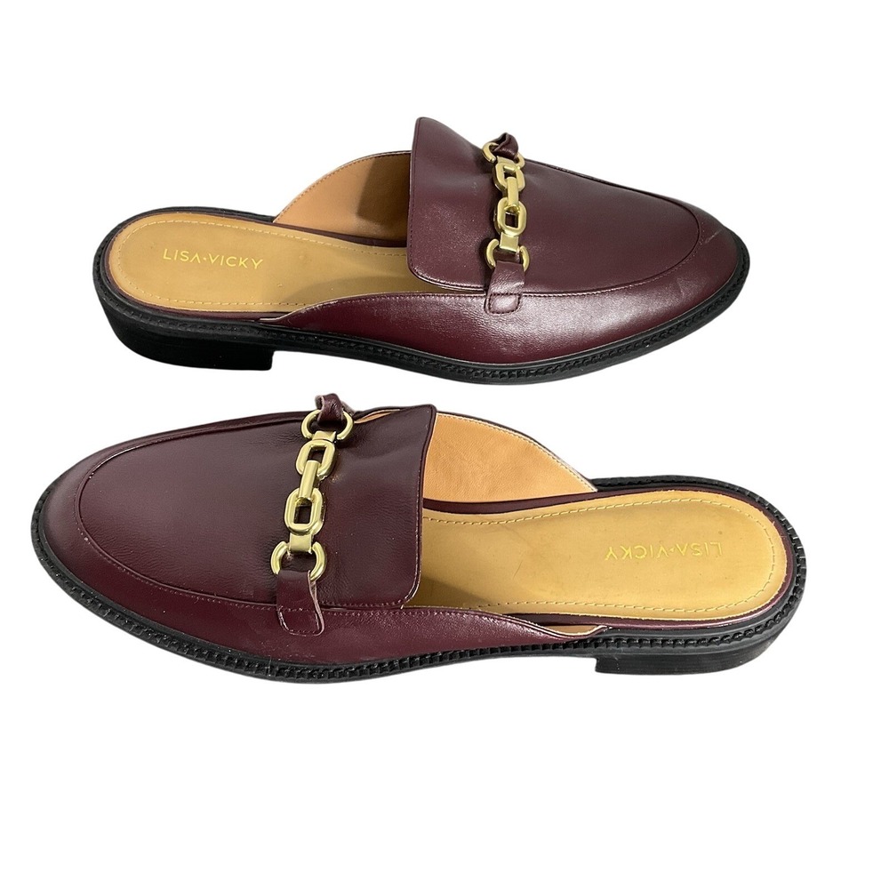 Lisa Vicky Mules Polished Chain‎ Linked Hardware Cushioned Footbed  Size 11M
